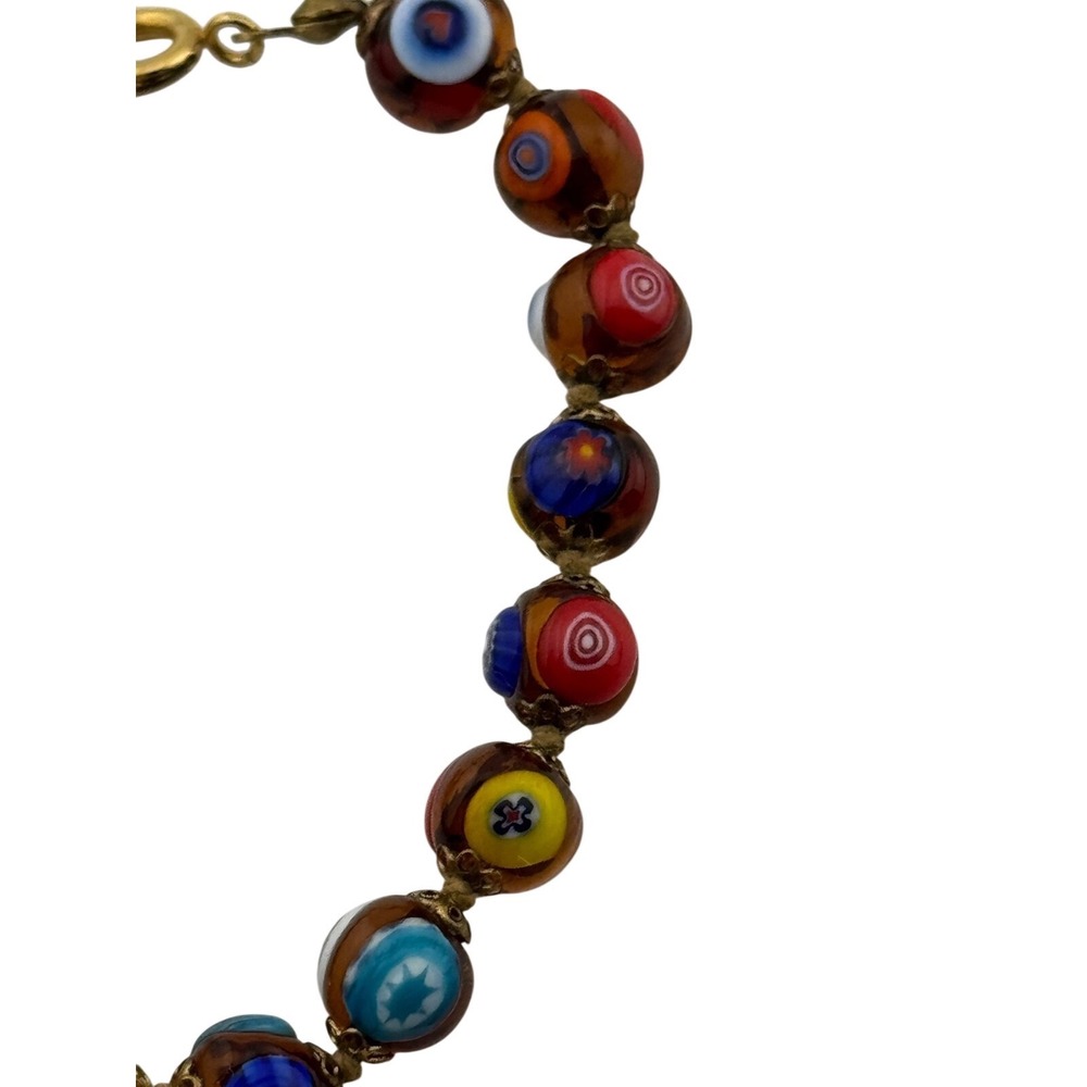 Vintage Millefiori Amber Glass Bead Bracelet